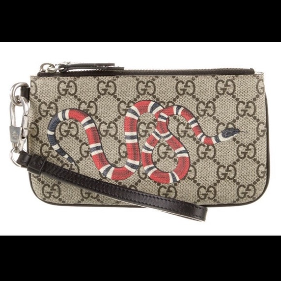 GUCCI SUPREME SIGNATURE GG KING SNAKE BROWN WRISTLET CLUTCH EUC - Picture 3 of 14